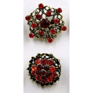 Pair of Gold Tone Brooches Red Rhinestones Elegant Costume Jewelry Gift Set